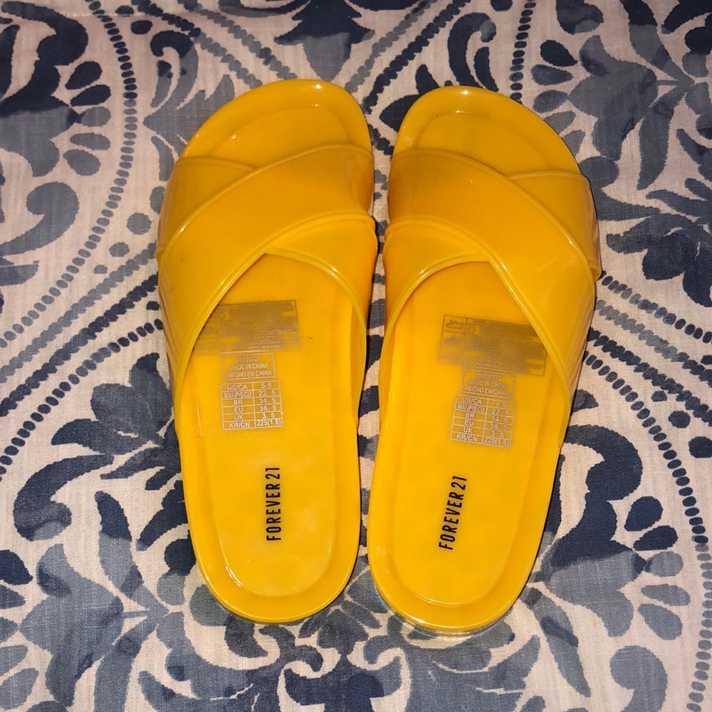 Forever 21 Yellow Rubber Slides